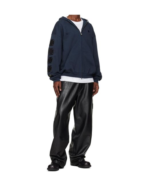 Vetements Blue Leather Biker Long-Sleeve Zip-Up Hoodie for men
