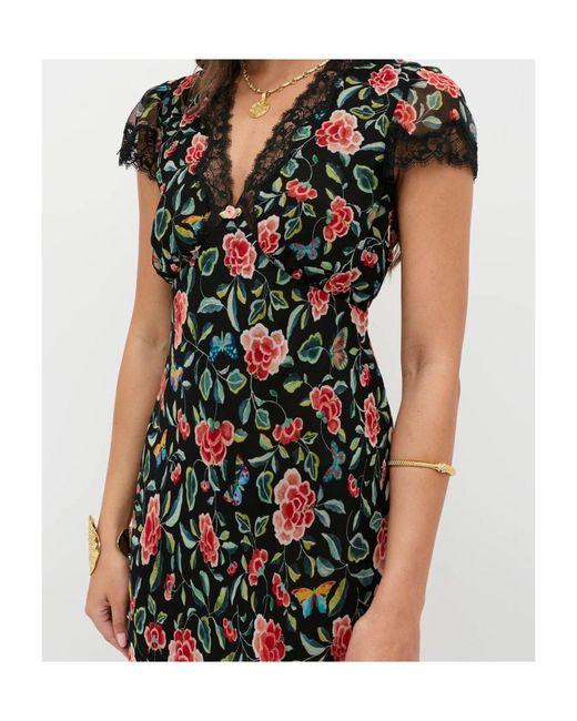 Rixo Black Rose-Print Dress