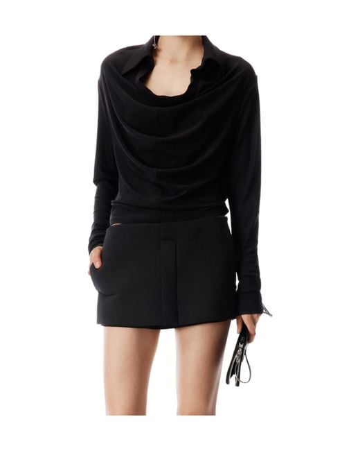 Alexander Wang Black Cowl Placket Top