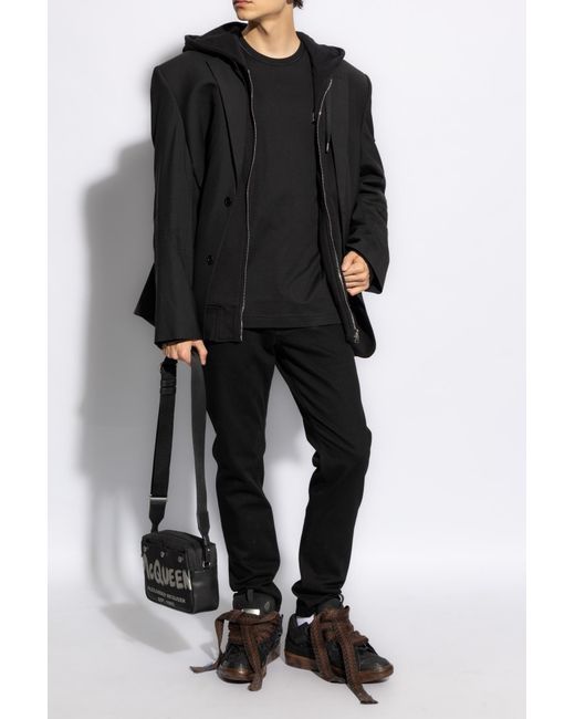 McQueen Black Drawstring Zip Up Hoodie for men