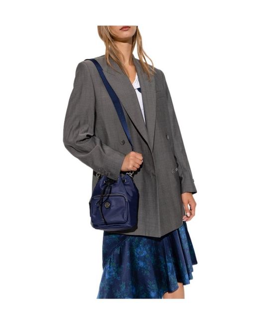 Tory Burch Blue Virginia Drawstring Bucket Bag