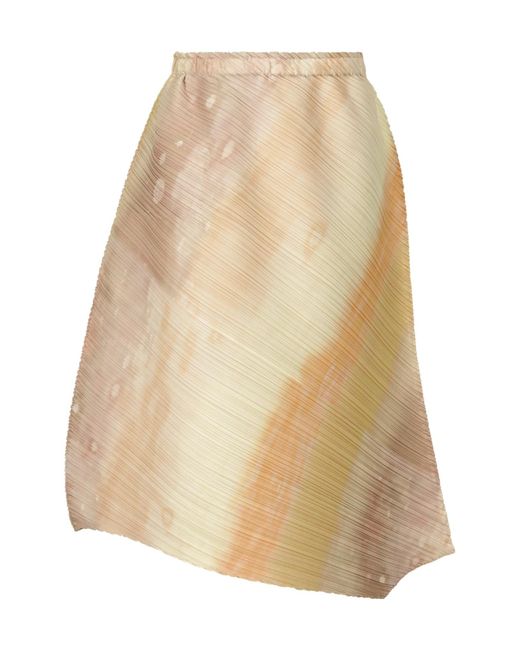 Pleats Please Issey Miyake Natural Pleated Abstract-Print Midi Skirt