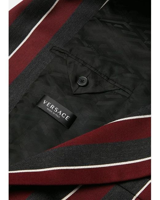 Versace Red Regimental Stripes-Print Single-Breasted Blazer for men
