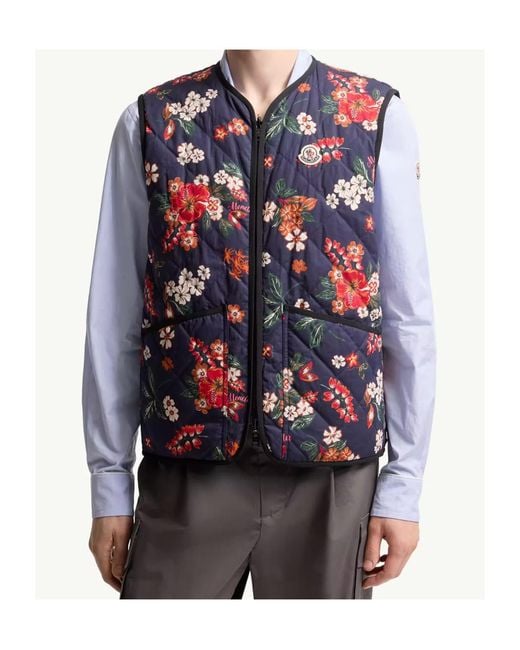 Moncler Blue Franqui Reversible Floral Down Vest for men