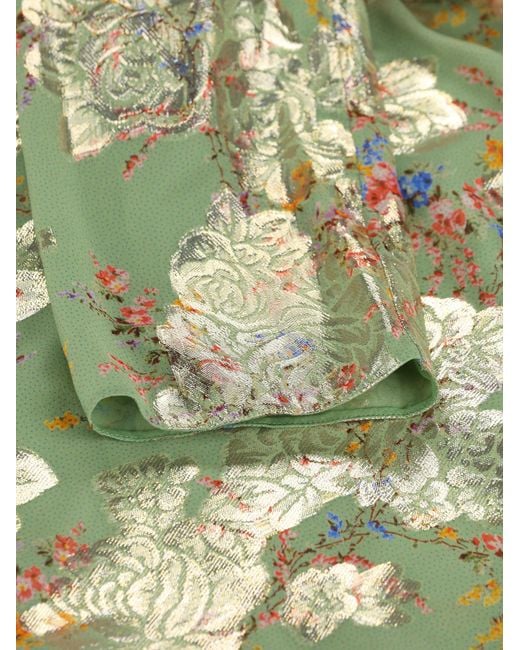 Valentino Green Draped Floral Jacquard Top