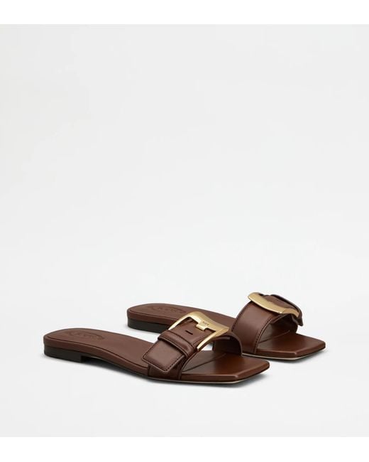 Tod's Brown Square-Toe Flat Sandals