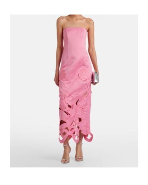 Leo Pink Rayna Floral-Appliqué Bustier Gown