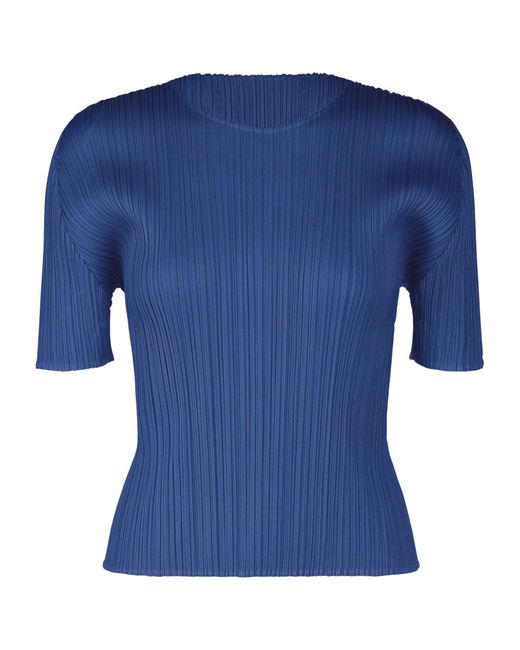 Pleats Please Issey Miyake Blue Pleats Please Issey Miyake Sgort-Sleeved Crewneck Top for men
