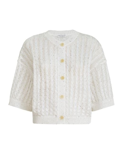 Brunello Cucinelli White Sequin-Embellished Knitted Cardigan