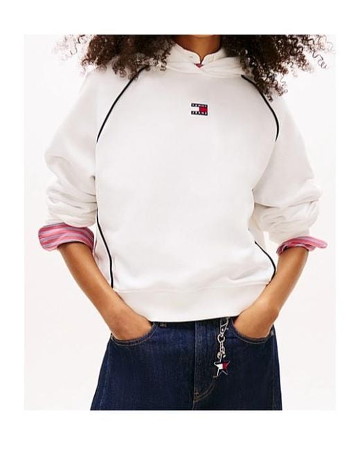 Tommy Hilfiger White Tommy Badge Piping Relaxed Hoody