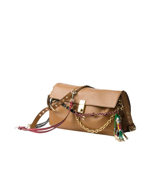 Prada Brown Soft Sound Large Leather Shoulder Bag With Charms
