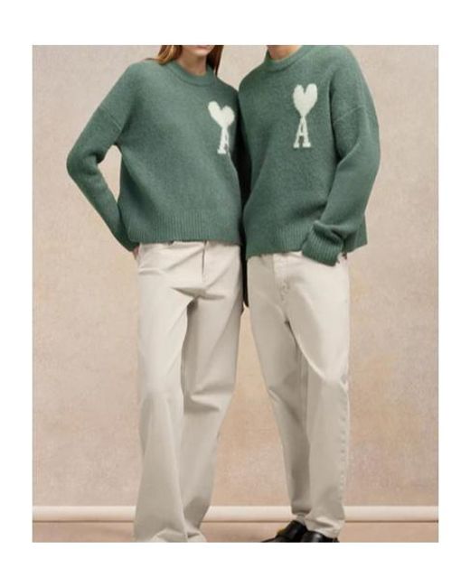 AMI Green Ami De Coeur Wool Sweater for men