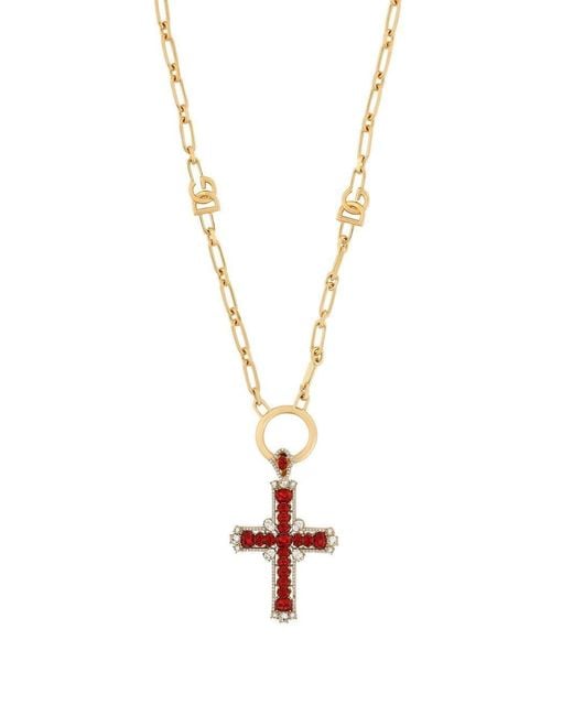 Dolce & Gabbana White Gem-Embellishment Cross-Pendant Necklace for men