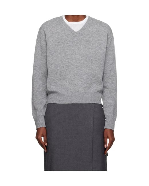 DUNST Gray V-Neck Long-Sleeved Sweater