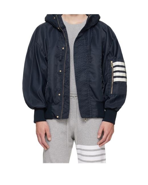 Thom Browne Blue Technical Twill Hooded Jacket for men