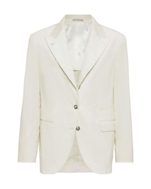 Brunello Cucinelli White Single-Breasted Corduroy Blazer for men