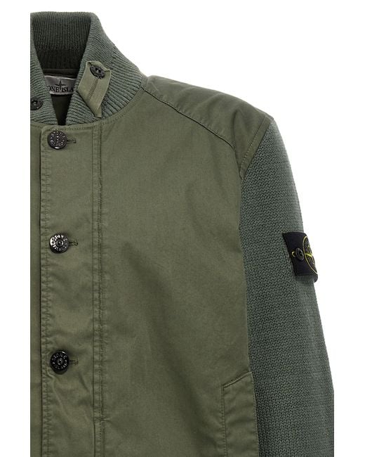 Stone Island Green Logo Patch Buttoned Jacket for men