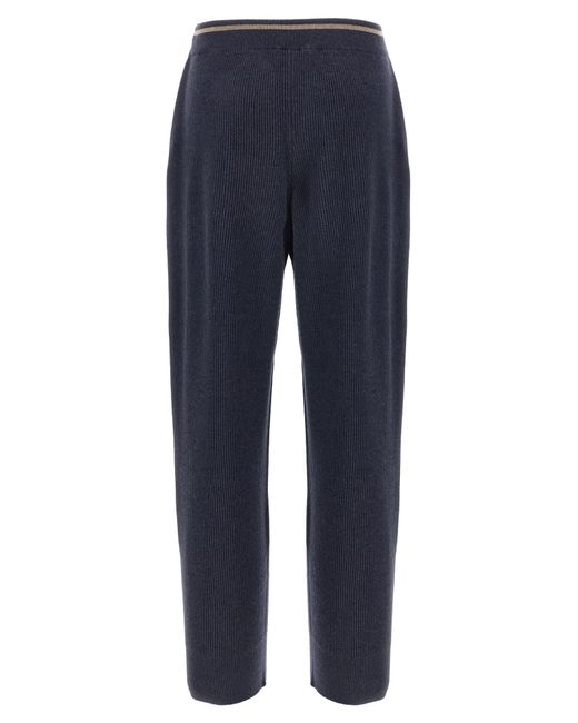 Brunello Cucinelli Blue Drawstring Straight Leg Trousers