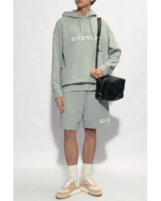 Givenchy Gray Logo Print Drawstring Hoodie for men