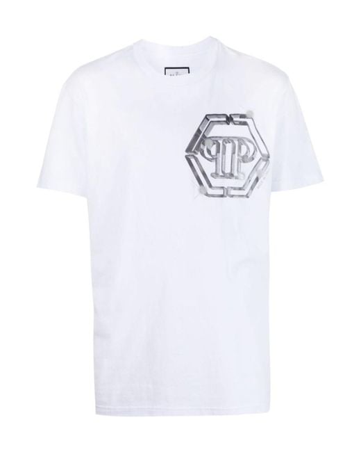 Philipp Plein White T-Shirt With Round Neck And Short Sleeves for men