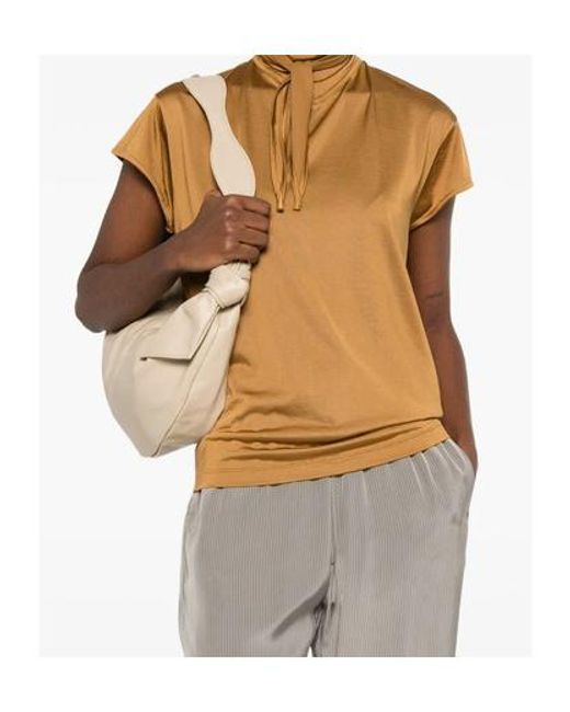 Lemaire Brown Scarf-Detailed Short-Sleeved Top
