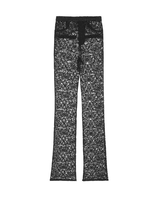 Saint Laurent Gray Lace Detailed Straight Leg Trousers