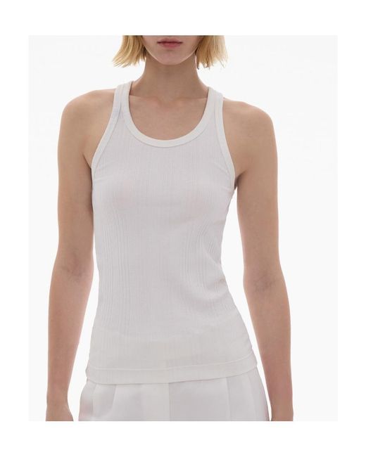Helmut Lang White Round Neck Ribbed Tank Top