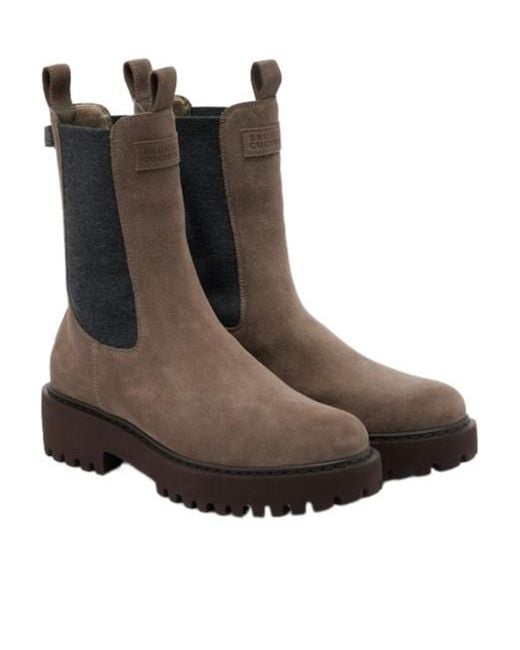Brunello Cucinelli Brown Monili Suede Chelsea Boots