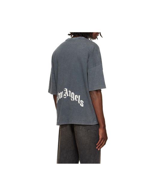 Palm Angels Gray Skull-Print Washed T-Shirt for men