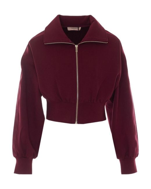Twinset Purple Cropped Zip-Up Sweatshirt