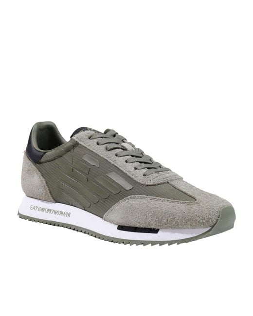 EA7 Gray Lace-Up Low-Top Panelled Casual Sneakers for men