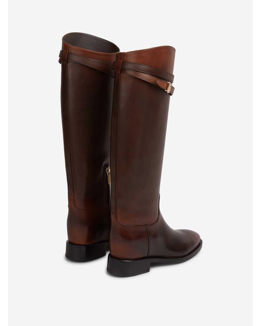 Santoni Brown Round Toe Hermione Boots
