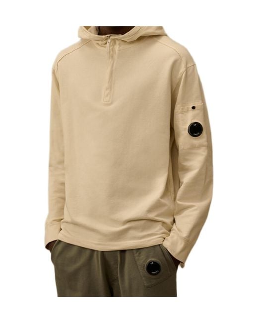 C P Company Natural Light Fleece Half Zip Lens Sweatshirt for men
