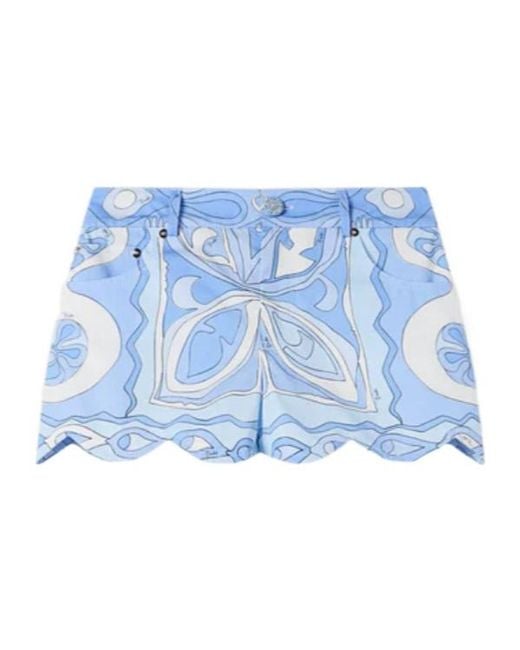 Emilio Pucci Blue Pucci Angoli Scalloped Printed Shorts