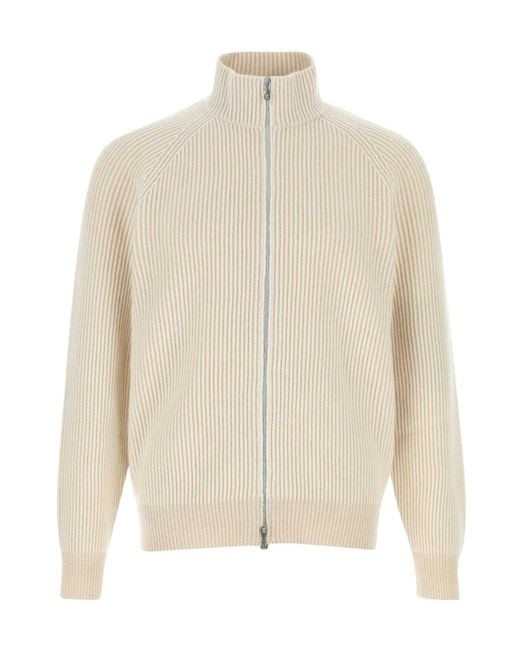 Brunello Cucinelli White Long-Sleeve Cardigan for men
