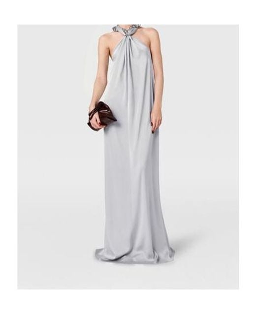 Stella McCartney Gray Ball-Chain Halterneck Satin Maxi Dress