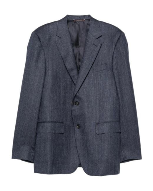 Canali Blue Herringbone-Pattern Notch-Lapels Jacket for men