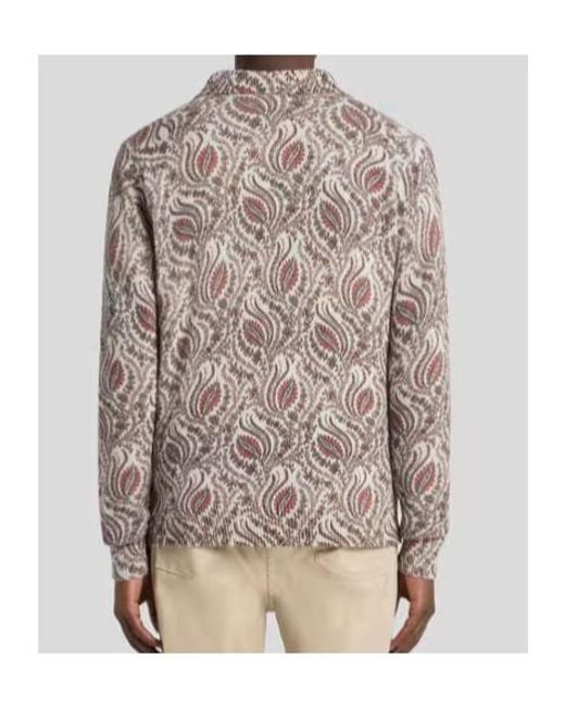 Etro Gray Foliage Motif Polo Shirt for men