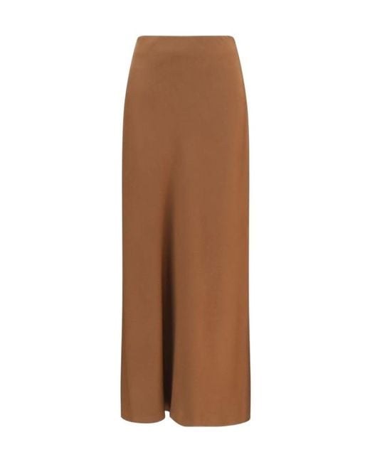 Brunello Cucinelli Brown Satin-Finish Slit Maxi Skirt