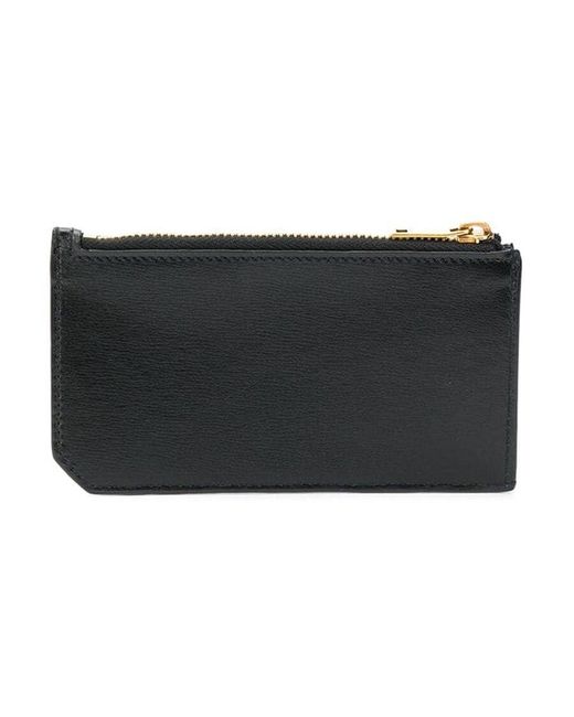 Saint Laurent Black Logo Plaque Zip-Up Cardholder for men