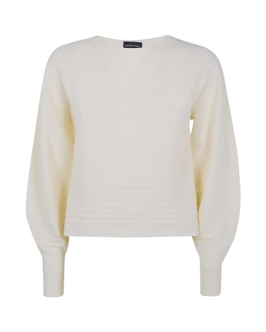 Emporio Armani White Textured Sleeve Knitted Sweater
