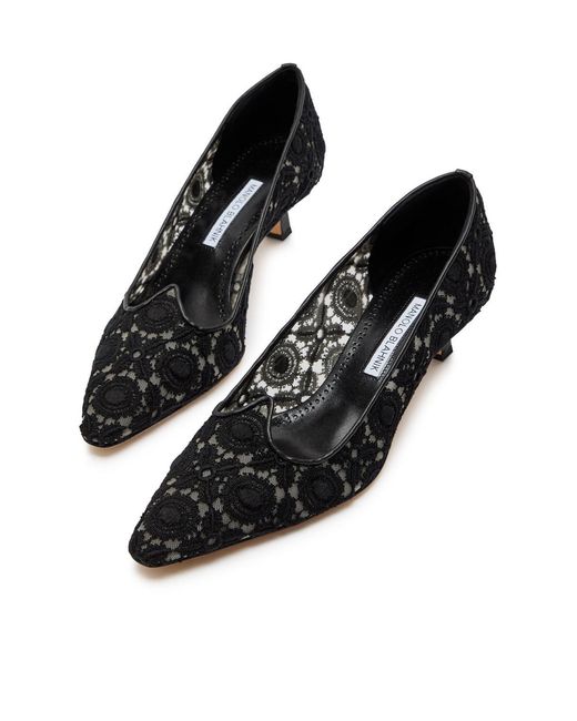 Manolo Blahnik Black Euridi 50 Lace Pumps