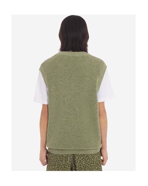 Maison Kitsuné Green Maison Kitsuné Logo Embroidered V-Neck Knitted Top for men