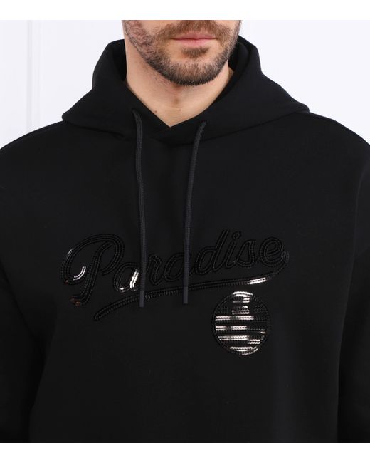 Emporio Armani Black Sequin-Embellished Drawstring Hoodie for men