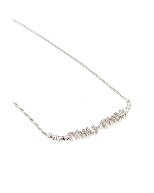 Miu Miu White Metal Necklace With Crystals