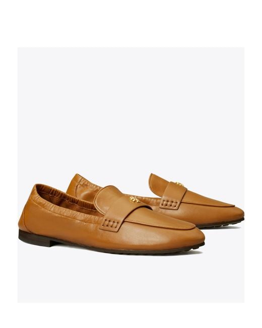 Tory Burch Brown Logo-Plaque Leather Loafers