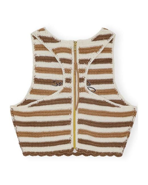 Ganni Natural Crochet Racerback Top