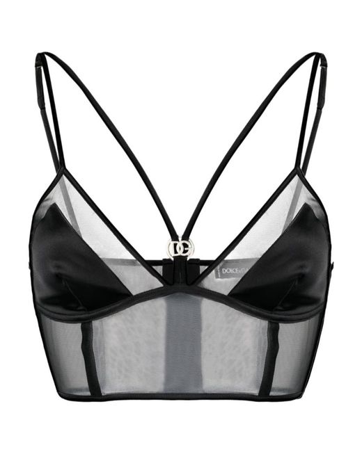 Dolce & Gabbana Black Dg Plaque Top Bra