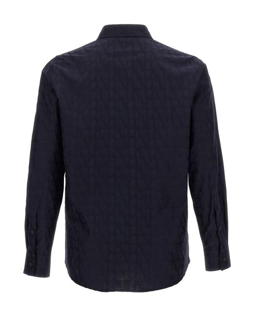 Valentino Blue Toile Iconographe Jacquard Straight Hem Shirt for men
