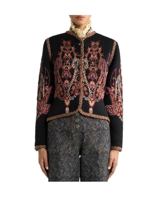 Etro Black Wool-Blend Jacquard Cropped Cardigan With Paisley Motif